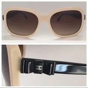 CHANEL SUNGLASSES  Beige/Black  bows size 58 (Narrow Fit) Explore a Chanel Beige & Black 5280-Q Bow Sunglasses  main image 4